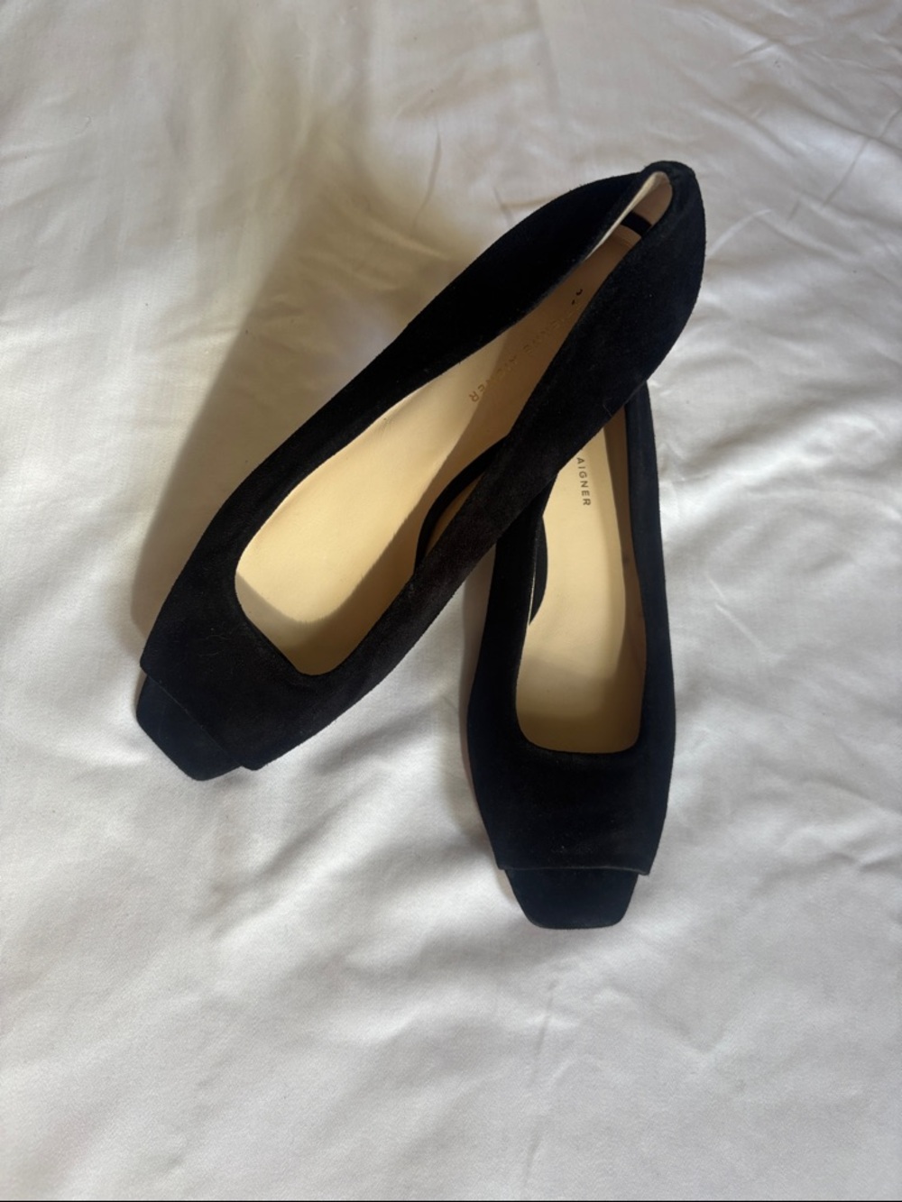 Etienne Aigner Black Suede Square-Toe Women's Flats